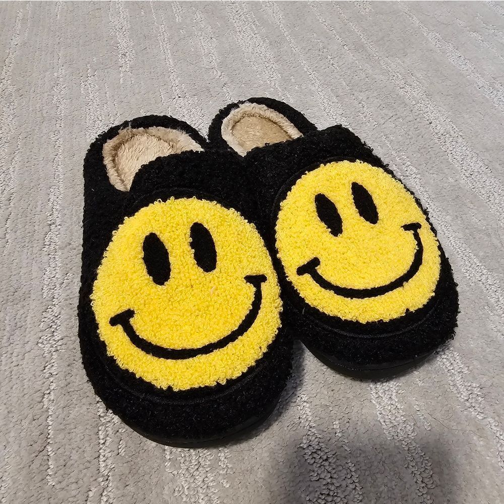 Black & Yellow Smiley Slippers - Picture 2 of 4
